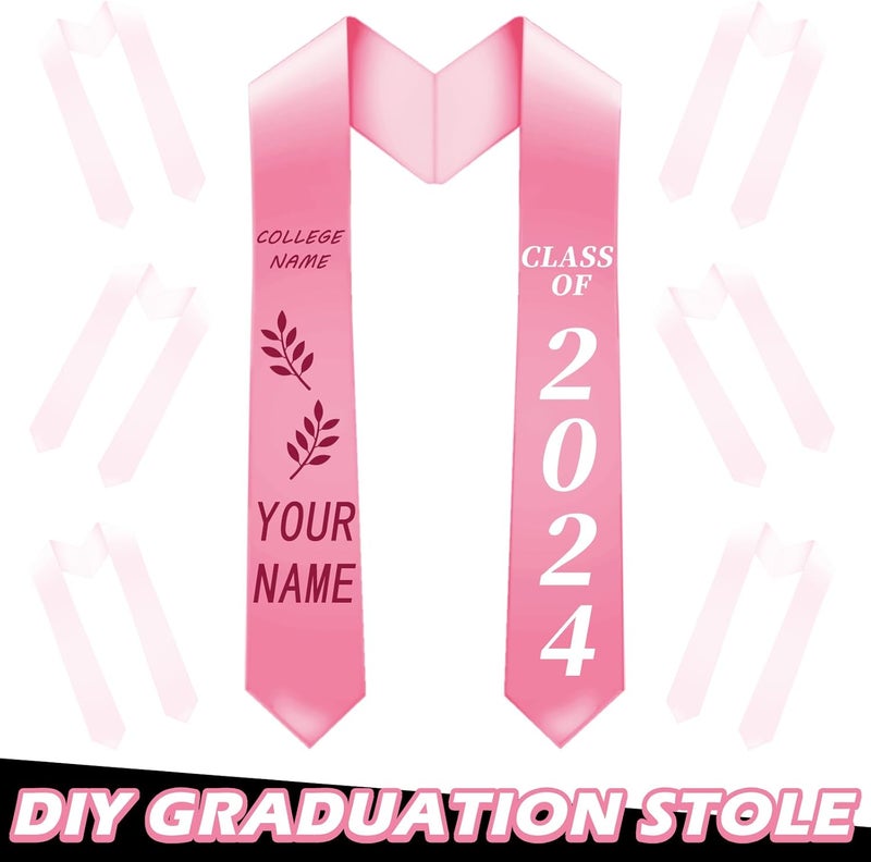 Geyoga 12 Pieces Unisex Graduation Stole Bulk Sublimation Blank Grad Sash Plain Graduate Honor Stole, 70 Inches (Pink) - Image 2